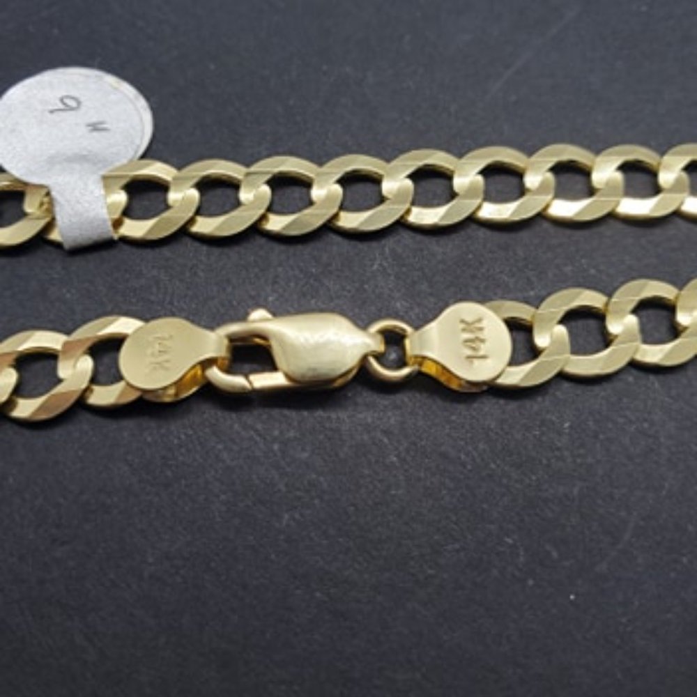Solid 14 KT Gold Curb Link Men's Bracelet - Picture 4 of 6